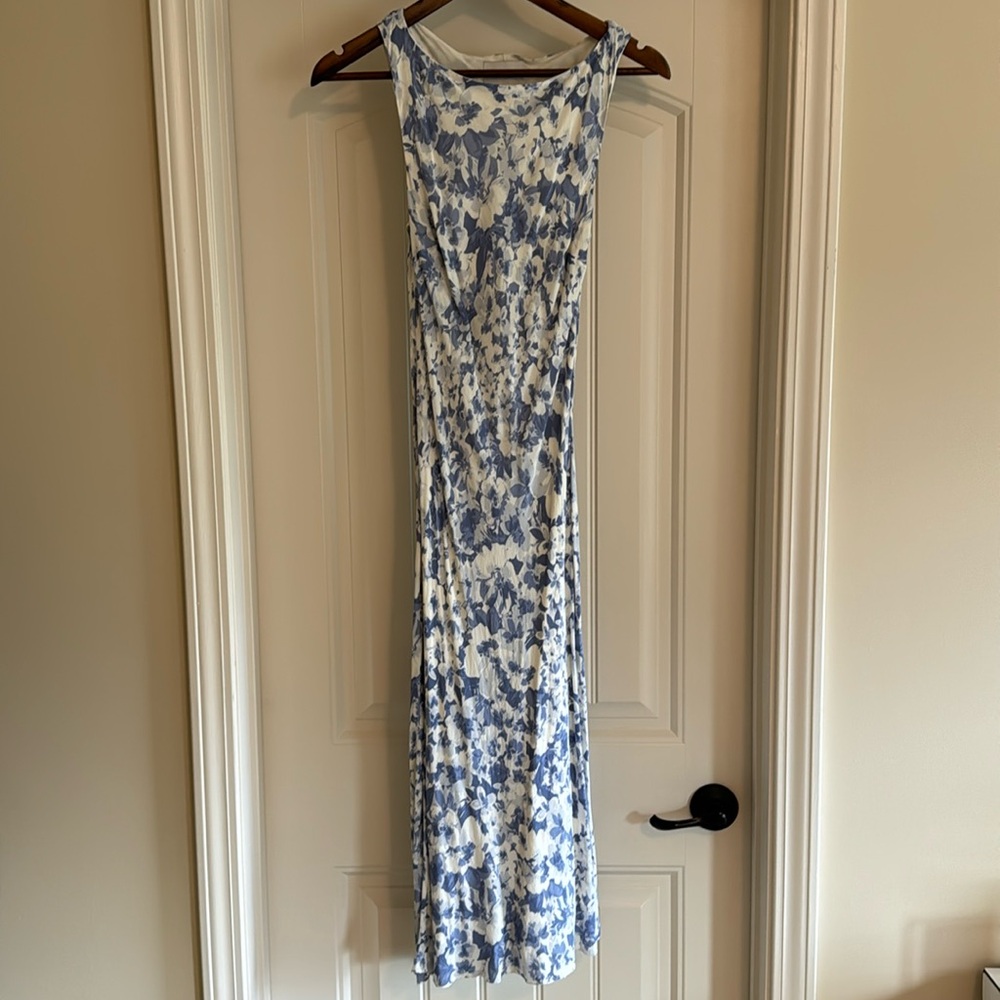 Reformation blue and white flower midi dress.